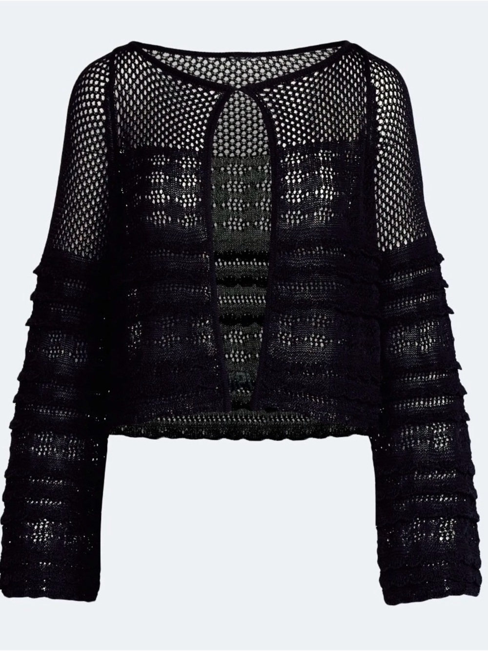 Open Weave Cropped Cardigan in Black